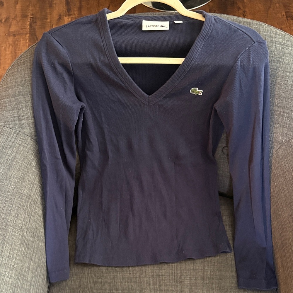 Lacoste Women's Dark Blue Long Sleeve V-Neck Tee